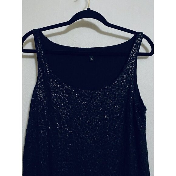 Talbots Womens Medium Sleeveless Sequin Tank Top Black Lined Stretch - Picture 3 of 7